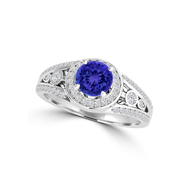 TMR121179 - Hailey - Round Tanzanite and Diamond Ring Halo