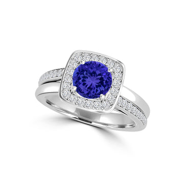 TMR121174 - Ruby - Round Tanzanite and Diamond Ring Halo