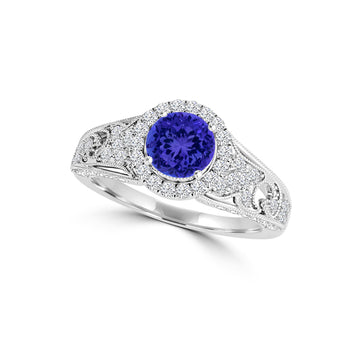 TMR121185 - Nevaeh - Round Tanzanite and Diamond Ring Halo