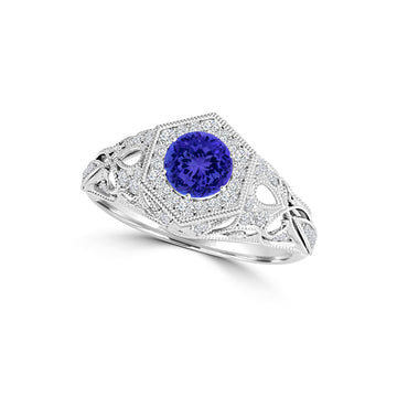 TMR121166 - Elena - Round Tanzanite and Diamond Ring Halo