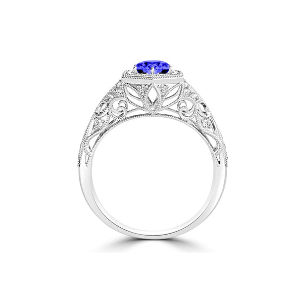 TMR121166 - Elena - Round Tanzanite and Diamond Ring Halo
