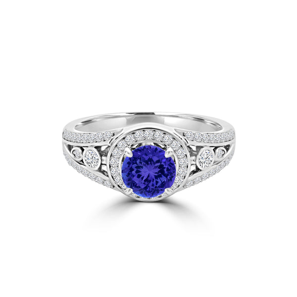 TMR121179 - Hailey - Round Tanzanite and Diamond Ring Halo