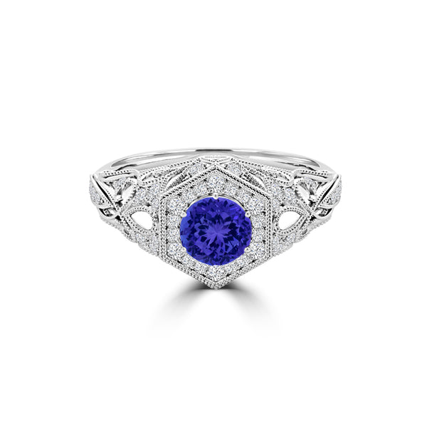 TMR121166 - Elena - Round Tanzanite and Diamond Ring Halo