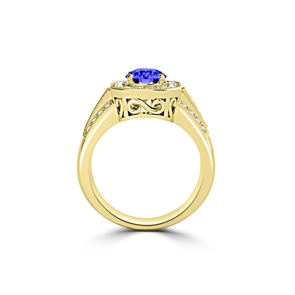 TMR121188 - Piper - Round Tanzanite and Diamond Ring Halo