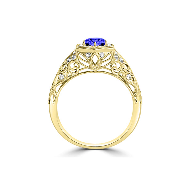 TMR121166 - Elena - Round Tanzanite and Diamond Ring Halo