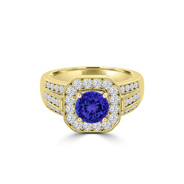 TMR121188 - Piper - Round Tanzanite and Diamond Ring Halo