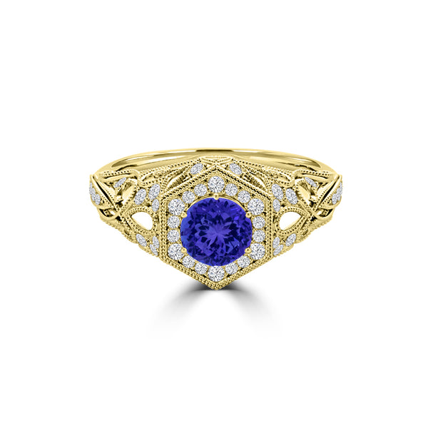 TMR121166 - Elena - Round Tanzanite and Diamond Ring Halo