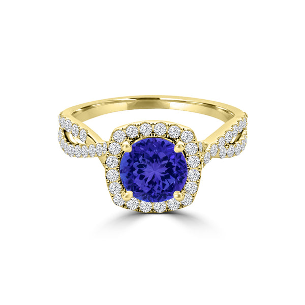 TMR121189 - Lydia - Round Tanzanite and Diamond Ring Halo