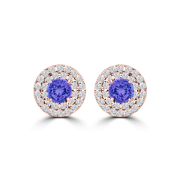 TMR121118 - Camila - Round Tanzanite and Diamond Earring Double Halo