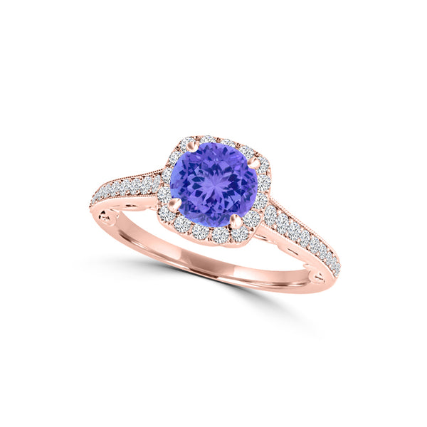 TMR121164 - Naomi - Round Tanzanite and Diamond Ring Halo