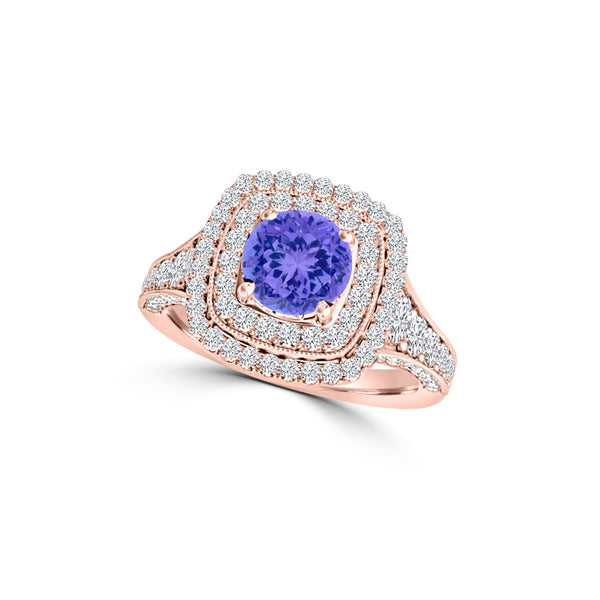 TMR121156 - Nova - Round Tanzanite and Diamond Ring Double Halo