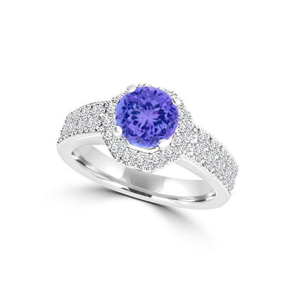 TMR121191 - Josephine - Round Tanzanite and Diamond Ring Halo