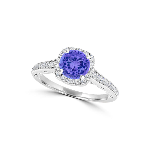 TMR121164 - Naomi - Round Tanzanite and Diamond Ring Halo