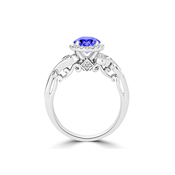 TMR121175 - Eva - Round Tanzanite and Diamond Ring Halo