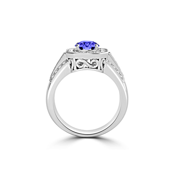 TMR121188 - Piper - Round Tanzanite and Diamond Ring Halo