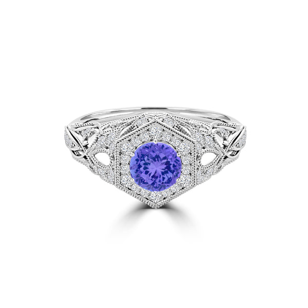TMR121166 - Elena - Round Tanzanite and Diamond Ring Halo