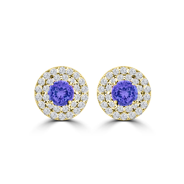 TMR121118 - Camila - Round Tanzanite and Diamond Earring Double Halo