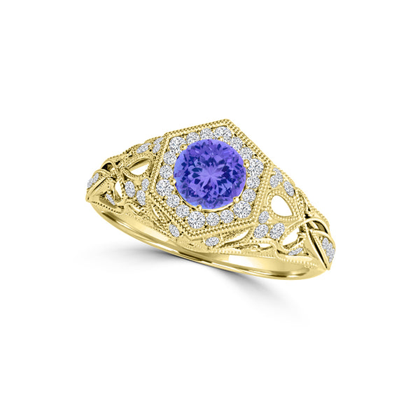 TMR121166 - Elena - Round Tanzanite and Diamond Ring Halo