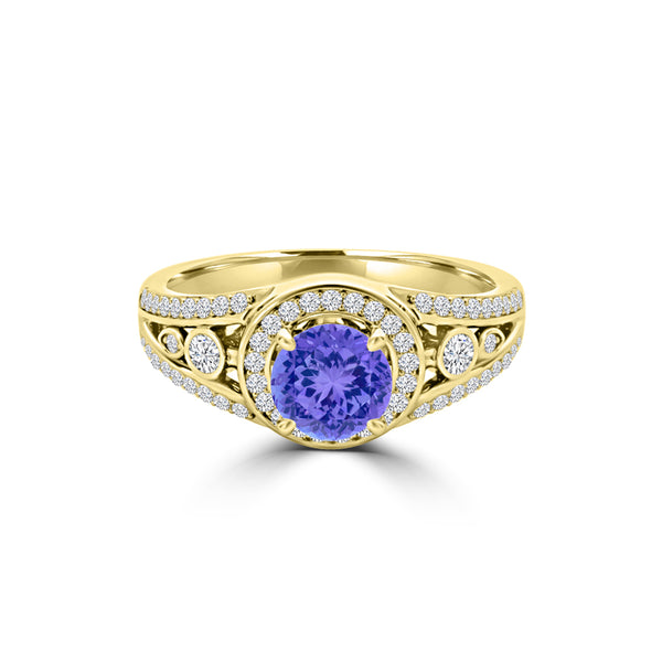 TMR121179 - Hailey - Round Tanzanite and Diamond Ring Halo