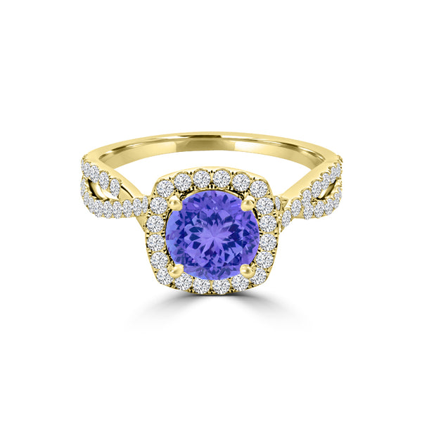 TMR121189 - Lydia - Round Tanzanite and Diamond Ring Halo