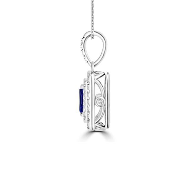 TMR121142 - Hazel - Emerald Cut Tanzanite and Diamond Pendant Double Halo