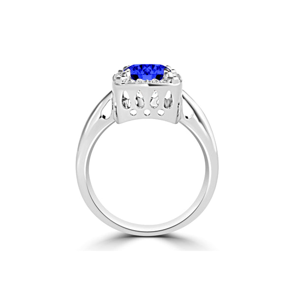 TMR121209 - Yara - Emerald Cut Tanzanite and Diamond Ring Halo