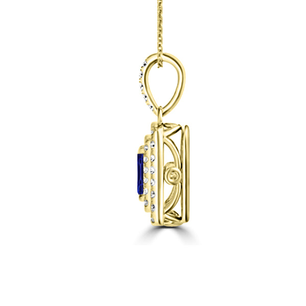 TMR121142 - Hazel - Emerald Cut Tanzanite and Diamond Pendant Double Halo