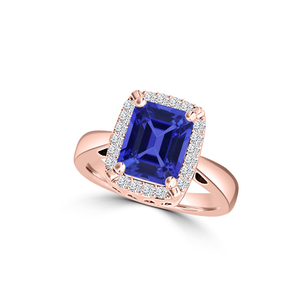 TMR121209 - Yara - Emerald Cut Tanzanite and Diamond Ring Halo