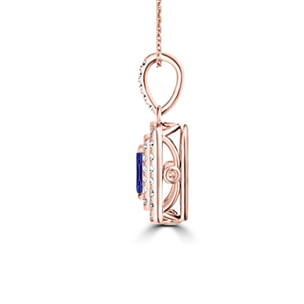 TMR121142 - Hazel - Emerald Cut Tanzanite and Diamond Pendant Double Halo