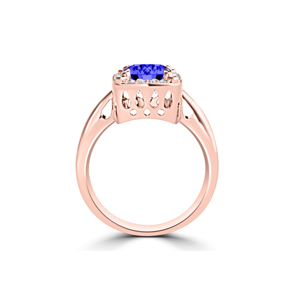 TMR121209 - Yara - Emerald Cut Tanzanite and Diamond Ring Halo