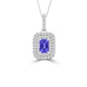 TMR121142 - Hazel - Emerald Cut Tanzanite and Diamond Pendant Double Halo