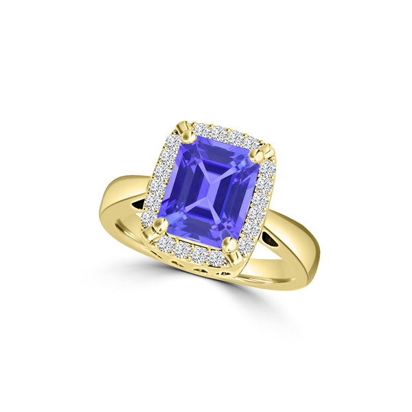 TMR121209 - Yara - Emerald Cut Tanzanite and Diamond Ring Halo