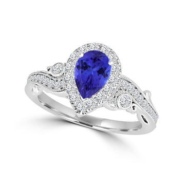 TMR121233 - Rosalee - Pear Tanzanite and Diamond Ring Halo