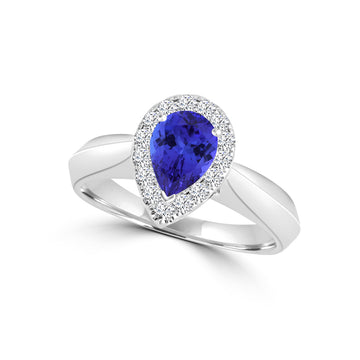 TMR121234 - Malani - Pear Tanzanite and Diamond Ring Halo