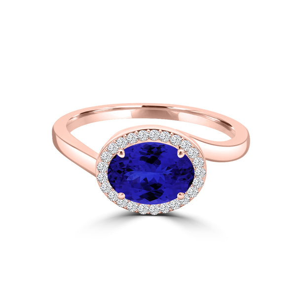 TMR121197 - Kaylee - Oval Tanzanite and Diamond Ring East- West, Halo