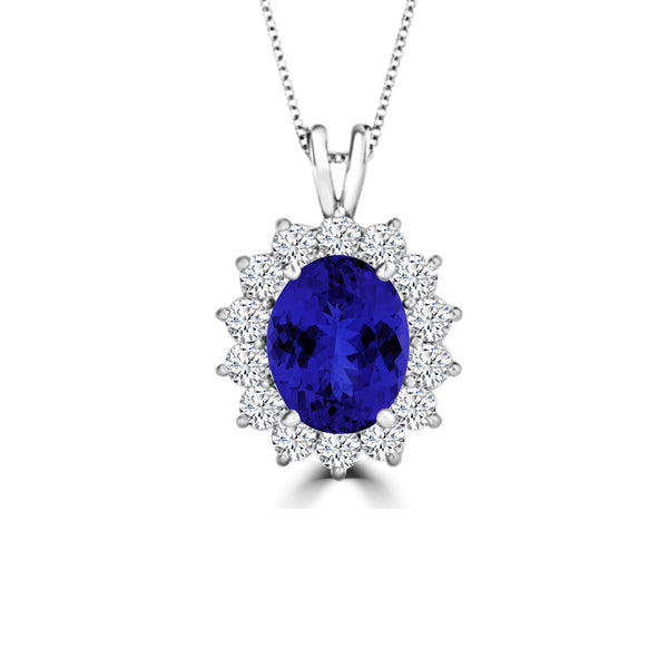 TMR121128 - Riley - Oval Tanzanite and Diamond Pendant Halo