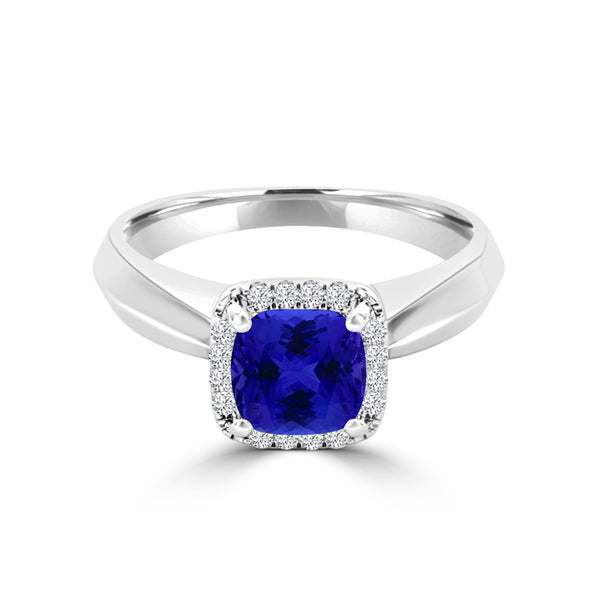 TMR121229 - Oaklyn - Cushion Tanzanite and Diamond Ring Halo