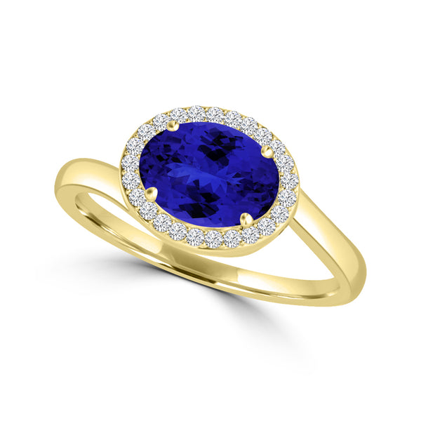 TMR121197 - Kaylee - Oval Tanzanite and Diamond Ring East- West, Halo