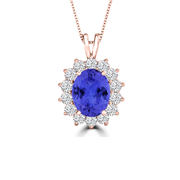 TMR121128 - Riley - Oval Tanzanite and Diamond Pendant Halo