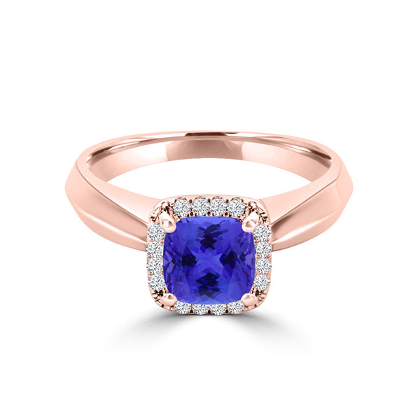 TMR121229 - Oaklyn - Cushion Tanzanite and Diamond Ring Halo