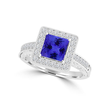 TMR121225 - Ailani - Cushion Tanzanite and Diamond Ring Halo