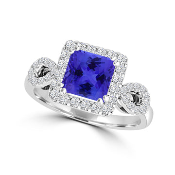 TMR121230 - Miley - Cushion Tanzanite and Diamond Ring Halo