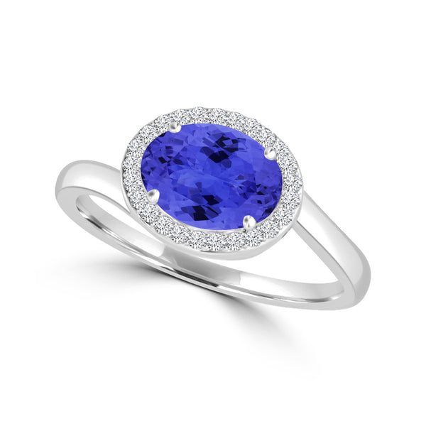 TMR121197 - Kaylee - Oval Tanzanite and Diamond Ring East- West, Halo