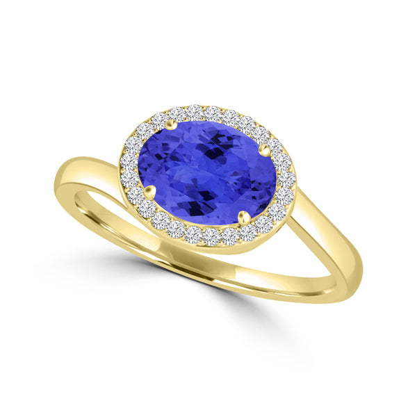 TMR121197 - Kaylee - Oval Tanzanite and Diamond Ring East- West, Halo