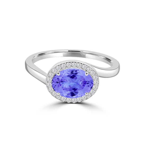 TMR121197 - Kaylee - Oval Tanzanite and Diamond Ring East- West, Halo