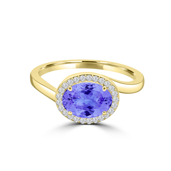 TMR121197 - Kaylee - Oval Tanzanite and Diamond Ring East- West, Halo