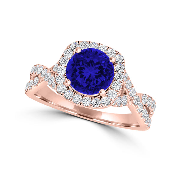 TMR121172 - Madelyn - Round Tanzanite and Diamond Ring Halo