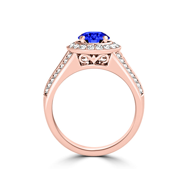 TMR121190 - Alexa - Round Tanzanite and Diamond Ring Halo