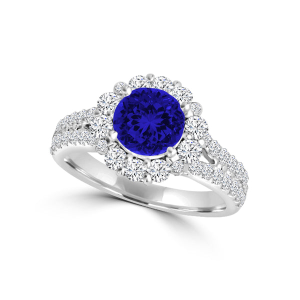 TMR121162 - Willow - Round Tanzanite and Diamond Ring Halo