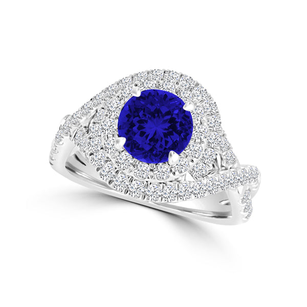 TMR121159 - Kennedy - Round Tanzanite and Diamond Ring Double Halo